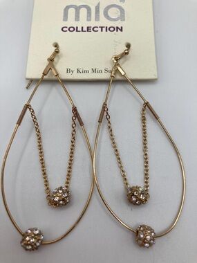NWT MIA COLLECTION Gold Teardrop Dangle Earrings with Crystal Balls